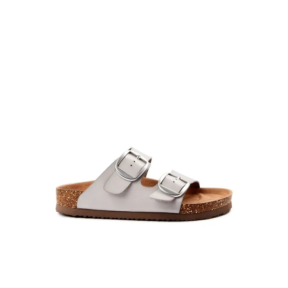 Time and Tru Women’s Footbed Sandals Metallic Silver Size 10